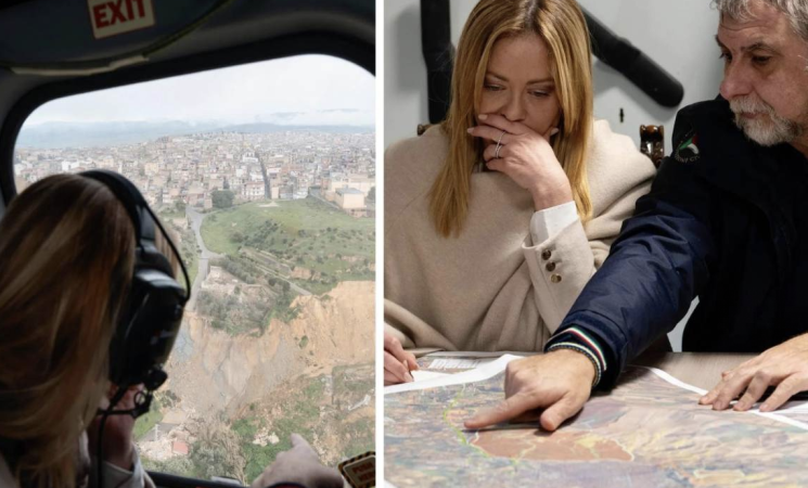 Giorgia Meloni a Niscemi dopo il ciclone Harry: 150 milioni e commissario straordinario